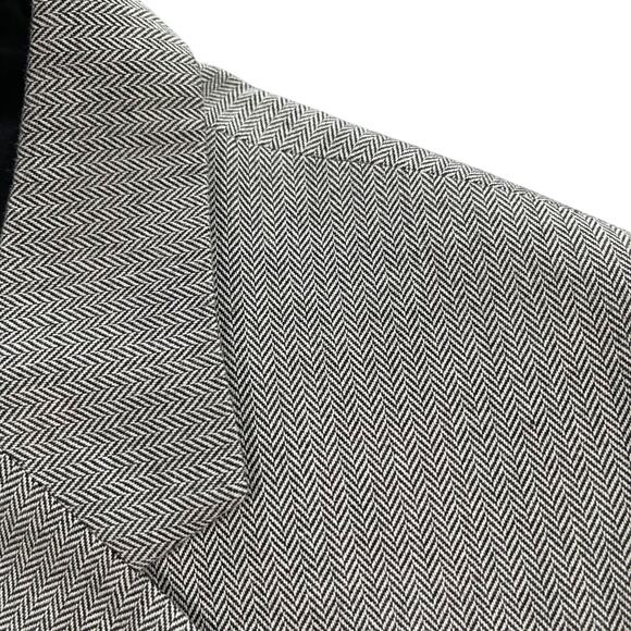 Stafford Sport Coat Mens 46L Black White Herringbone Cotton Blend Three Button